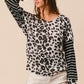 BiBi Leopard Hacci Knit Twist Back Top With Stripe Sleeve Tops