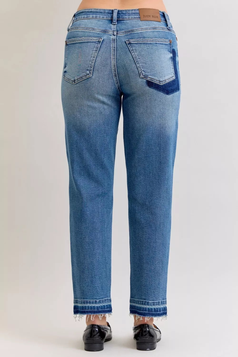 Judy Blue Full Size Mid Rise Bf Patch & Repair Destroy Release Hem Jeans Plus Size | Jeans Daverri Fashions
