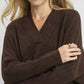 Umgee V-Neck Sweater with Wide Trim Detail - DAVERRI FASHIONS