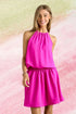 ADORA Halter Neck Smocking Waist Dress HOT PINK