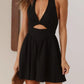 Daverri cutout halter neck mini dress black with deep v-cut