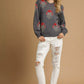Umgee Single Flower Stem Jacquard Sweater - DAVERRI FASHIONS