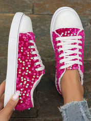 Sequin Round Toe Flat Sneakers | Sneakers Daverri Fashions