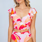 White Birch Full Size Floral Two Piece Swim Set Orange Swimwear
