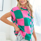 Checkered Drop Shoulder Knit Top Tops