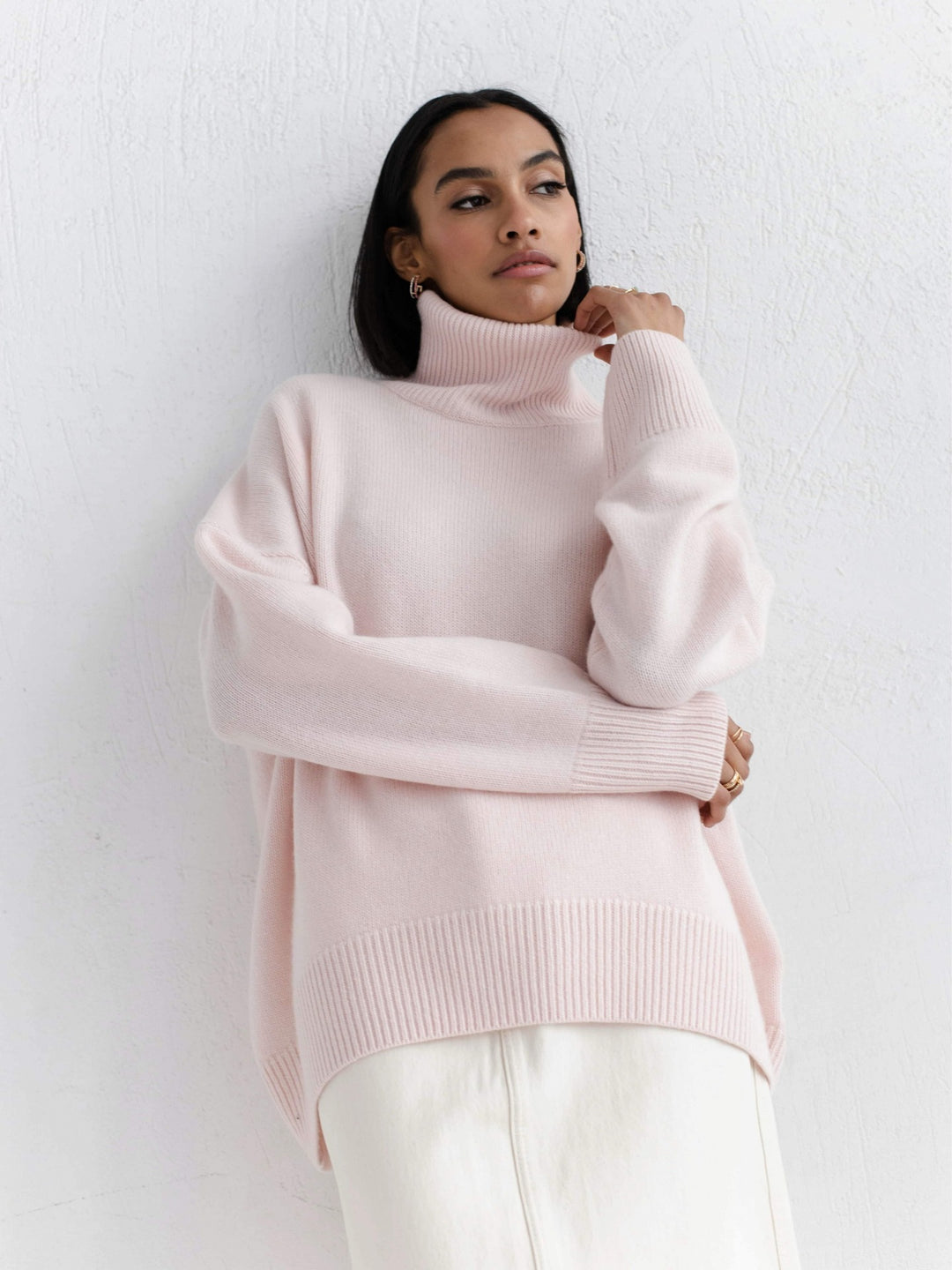 Lotus Root Color Loose Fit Long Sleeve Turtleneck Sweater | Sweaters Daverri Fashions