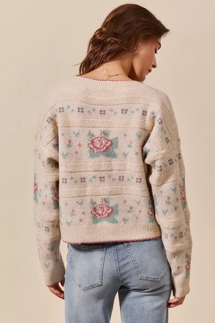 SO ME Floral Pattern Long Sleeve Button Sweater Cardigan | Cardigans Daverri Fashions