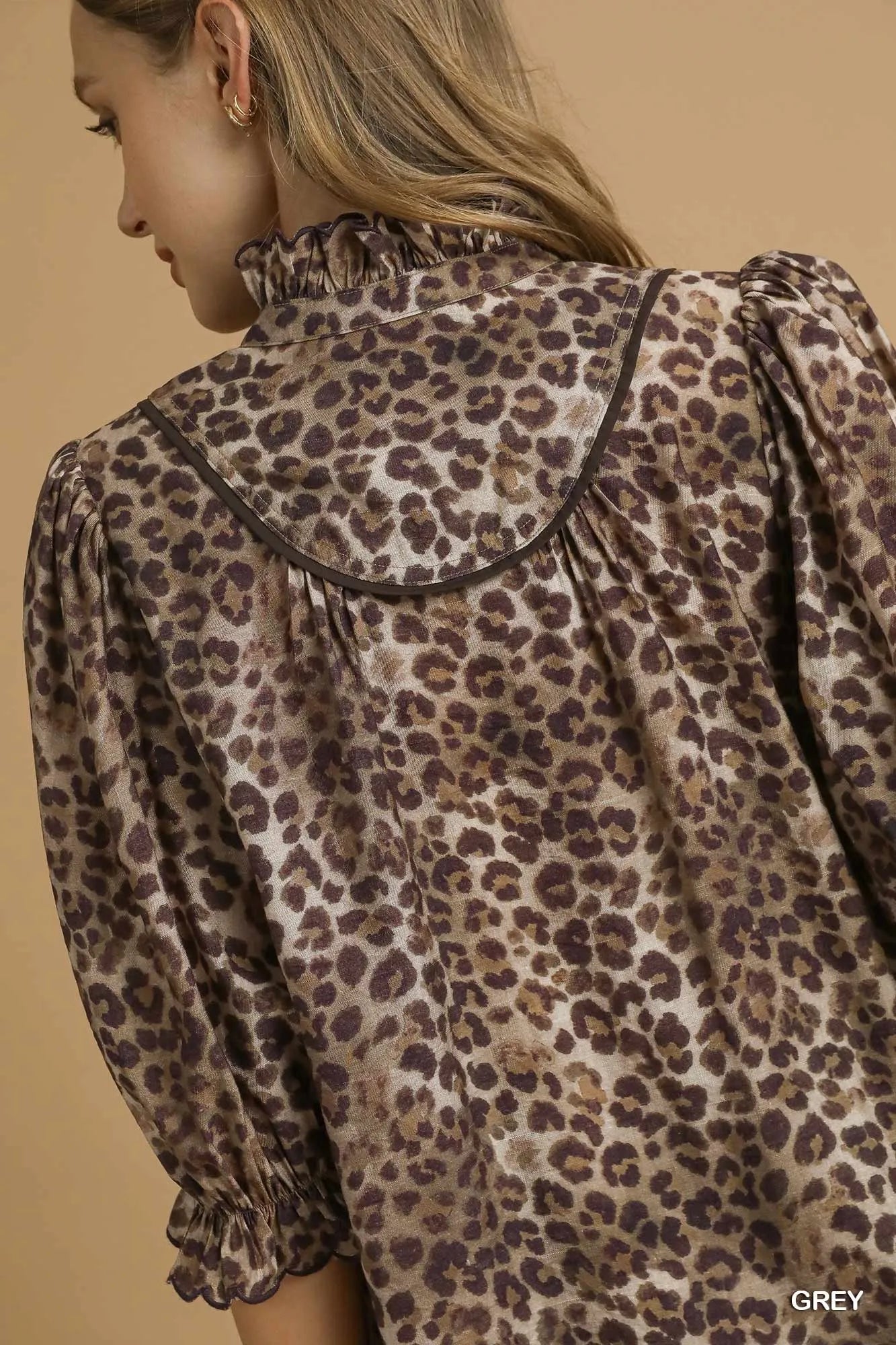 Umgee Leopard Print Ruffle Neck Blouse | Blouses Daverri Fashions