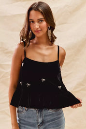 SO ME Holiday Velvet Ribbon Rhinestone Christmas Top | Tops Daverri Fashions