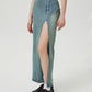 Slit Denim Skirt with Zip - DAVERRI FASHIONS