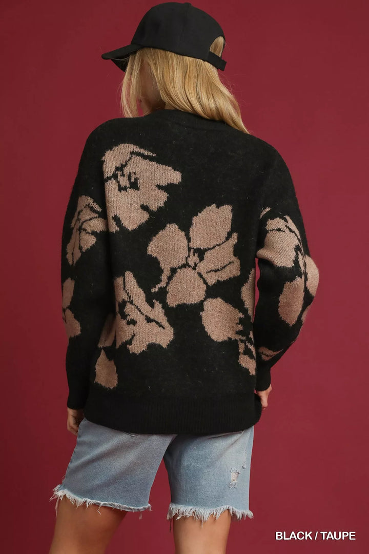 Umgee Floral Long Sleeve Sweater Black | Sweaters Daverri Fashions