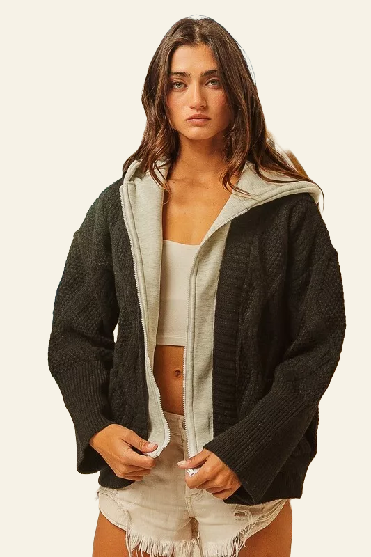 BiBi Knit Hoodie Rhombus Sweater Jacket