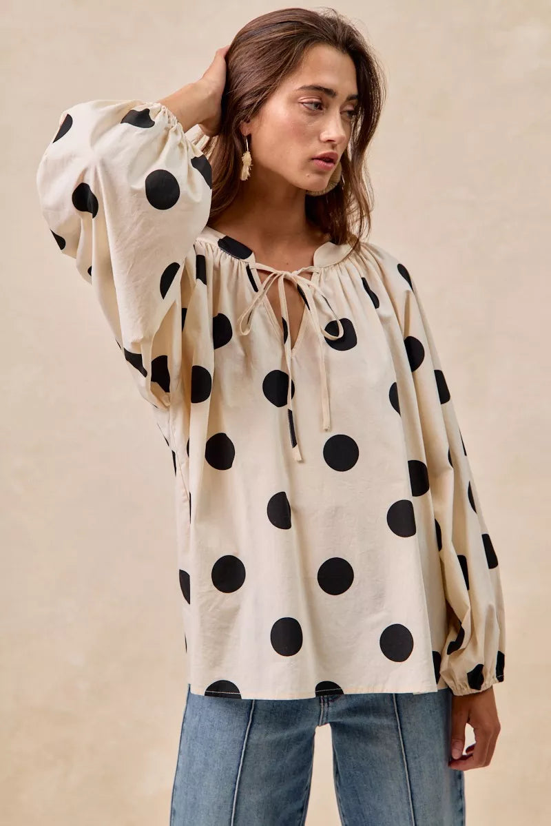 BiBi Polka Dot Exaggerated Balloon Sleeves Blouse | Tops Daverri Fashions