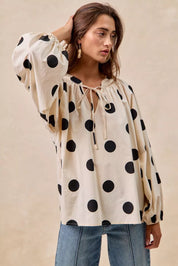 BiBi Polka Dot Exaggerated Balloon Sleeves Blouse | Tops Daverri Fashions