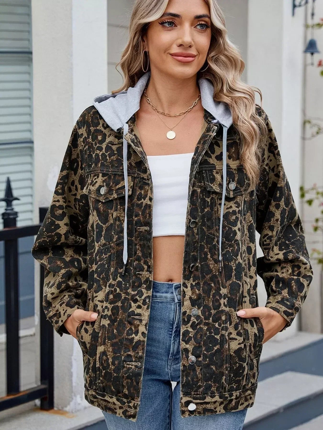 Button Up Long Sleeve Denim Jacket - DAVERRI FASHIONS