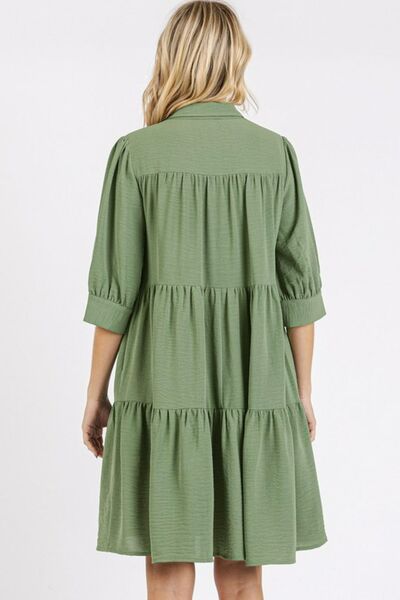 Mittoshop Button Detail Collared Neck Tiered Shirt Dress