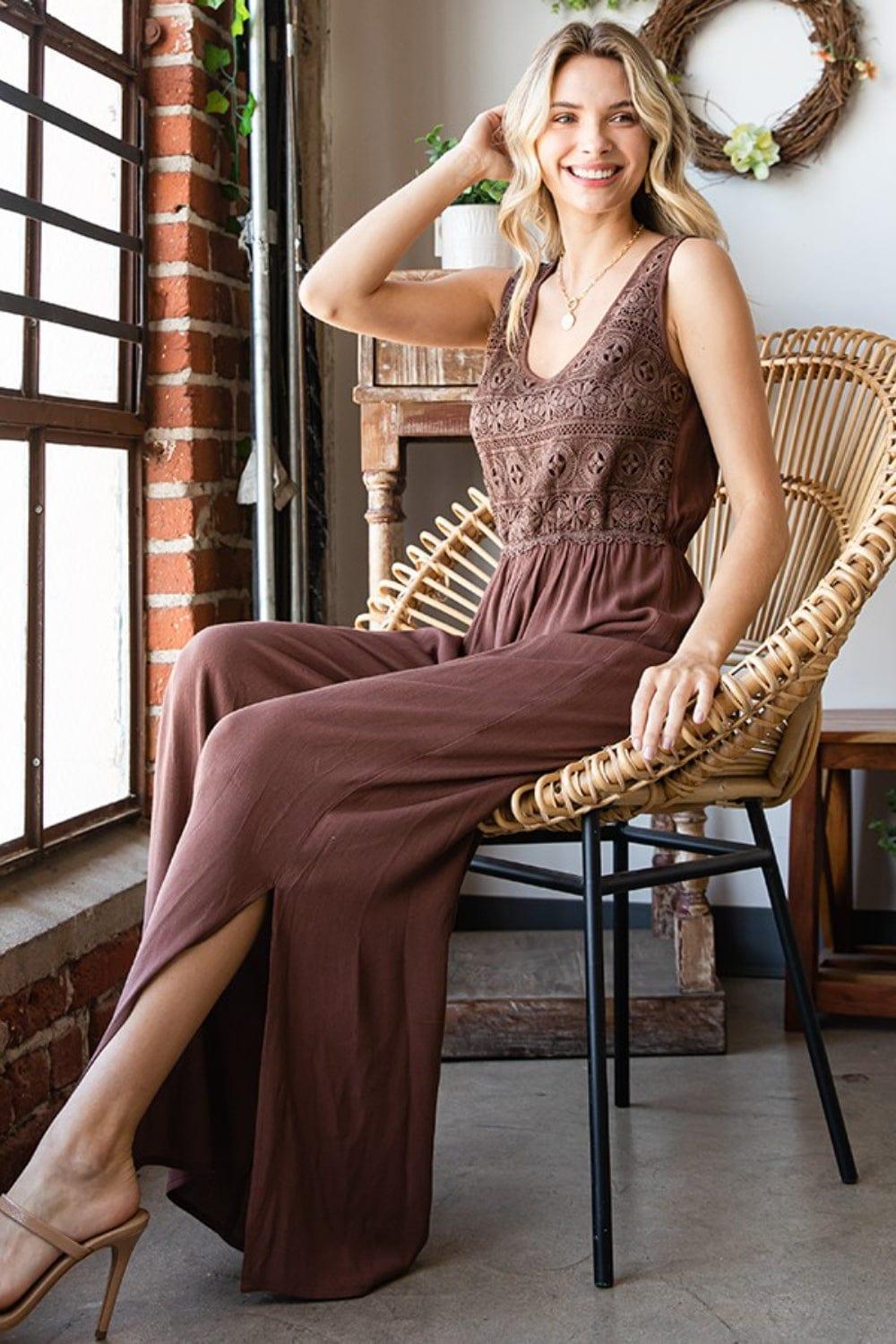 Tie Back Sleeveless Wide Leg Jumpsuit Jumpsuits