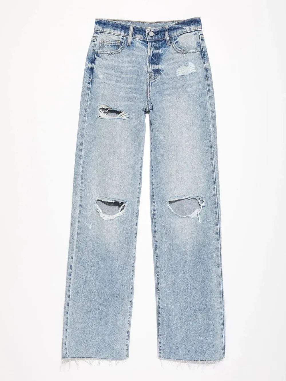 Distressed Straight Leg Jeans with Pockets - DAVERRI FASHIONS