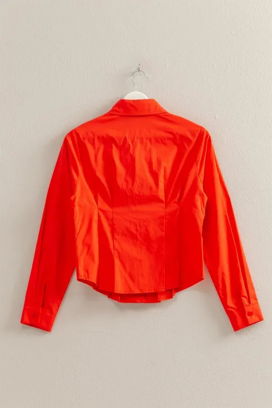 HYFVE Long Sleeve Pleated Waist Poplin Shirt | Daverri Fashions