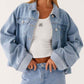 Daverri button down cropped oversized light-wash denim jacket