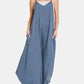 Zenana Spaghetti Strap Wide Leg Overalls with Pockets DUSTY BLUE S
