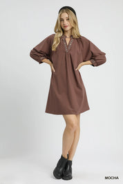 Umgee Notched Shift Dress with Trim Detail | Daverri Fashions