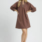 Umgee Notched Shift Dress with Trim Detail