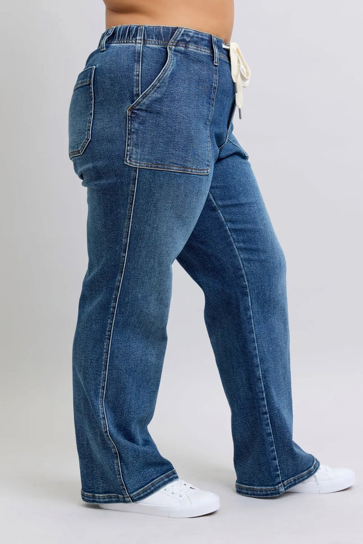 Judy Blue Plus Size High Waist Drawstring Wide Leg Jeans Jeans
