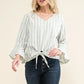 And The Why Stripe Tie Knot Front Bell Sleeve Top - DAVERRI FASHIONS