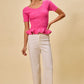 Vibrant pink SO ME ribbed knit short sleeve peplum sweater top
