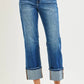 RISEN High Rise Straight Jeans with Distressed Hem - DAVERRI FASHIONS