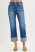RISEN High Rise Straight Jeans with Distressed Hem - DAVERRI FASHIONS