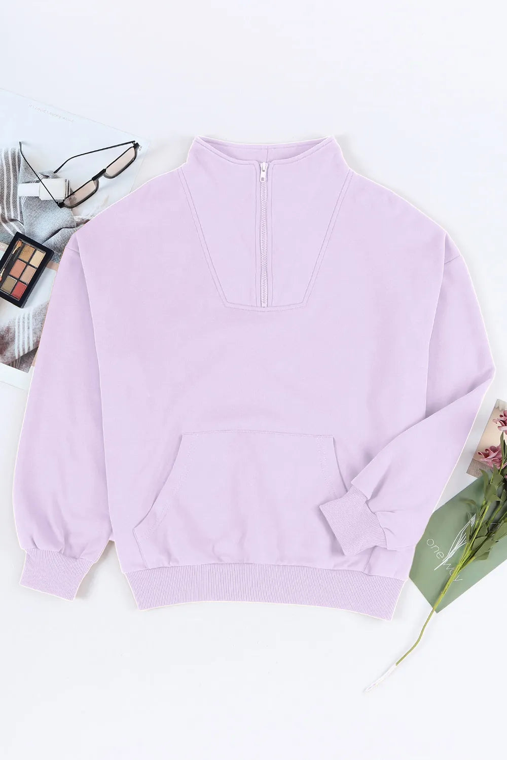 Quarter Zip Dropped Shoulder Sweatshirt | Sweatshirts Daverri Fashions
