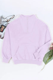 Quarter Zip Dropped Shoulder Sweatshirt | Sweatshirts Daverri Fashions