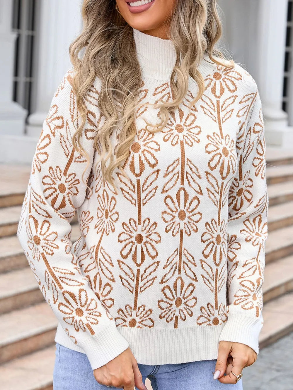 Angel Wings Flower Turtleneck Long Sleeve Sweater | Sweaters Daverri Fashions