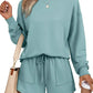 Round Neck Long Sleeve Top and Shorts Set - DAVERRI FASHIONS