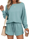Round Neck Long Sleeve Top and Shorts Set - DAVERRI FASHIONS