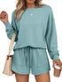 Round Neck Long Sleeve Top and Shorts Set - DAVERRI FASHIONS