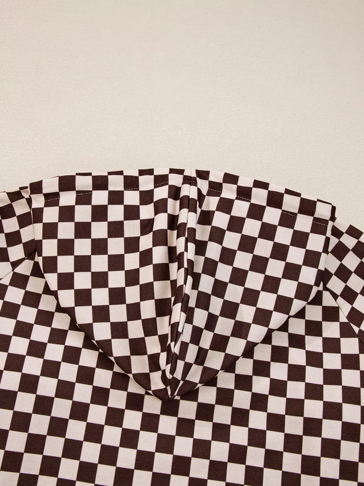 Checkered Drawstring Hoodie and Pants Set | Loungewear Sets Daverri Fashions