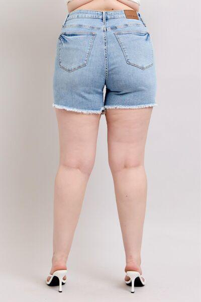 Judy Blue Tummy Control Raw Hem Denim Shorts Denim Shorts