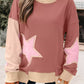 Star Patchwork Exposed Seam Drop Shoulder Sweatshirt - DAVERRI FASHIONS