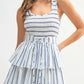 MABLE Pin Stripe Smocked Bodice Layered Midi Dress