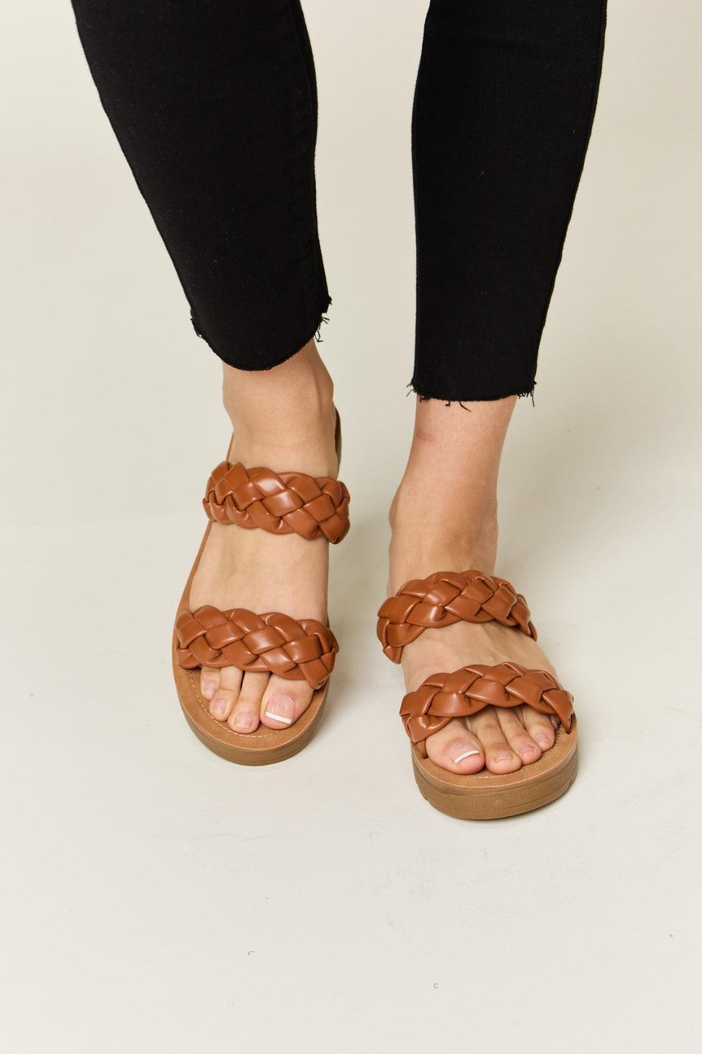 Woven Dual Band Platform Sandals SLIDES