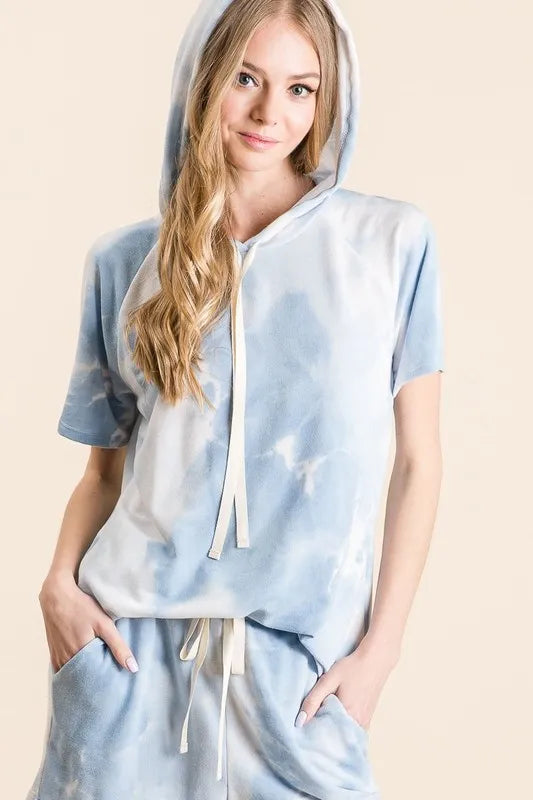 BiBi Tie Dye French Terry Hoodie Top and Bottom Set Short Sets