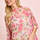 BiBi Floral Print Short Sleeves Boxy Mesh Top in soft sheer pink