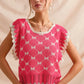 SO ME Bow Ribbon Pattern Sweater Top with Back Key Hole