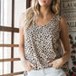 Heimish Full Size Front Button Animal Print Sleeveless Top Plus Size Khaki Black Tops