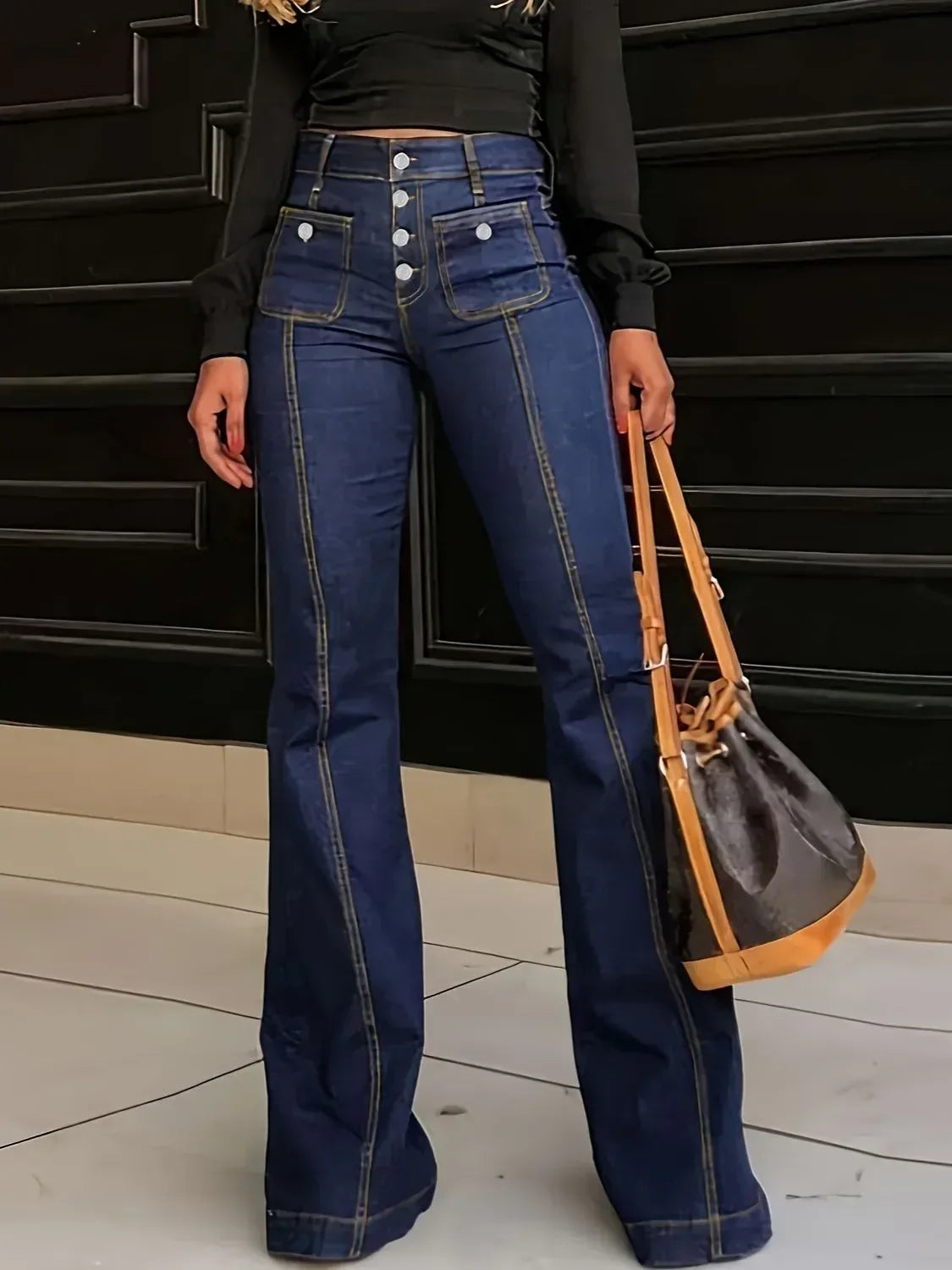 Flare Jeans with Pockets - DAVERRI FASHIONS
