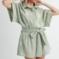 MABLE Embroidered Button Down Collared Neck Romper Rompers