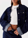 Daverri cropped oversized denim jacket with rolled sleeves and silver buttons